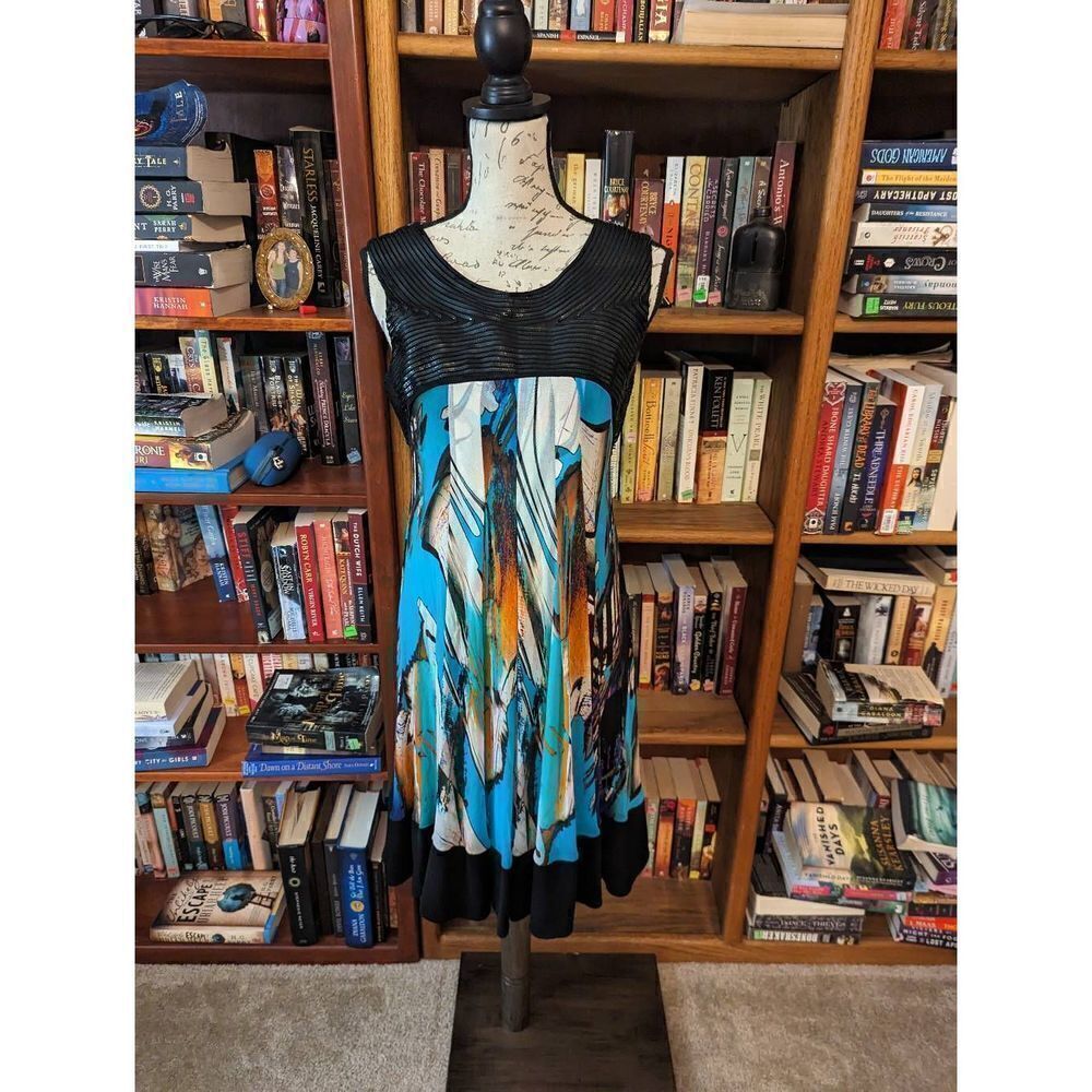DIDIER parakian layered mesh cocktail dress sz 8 colorful sleeveless mini euc